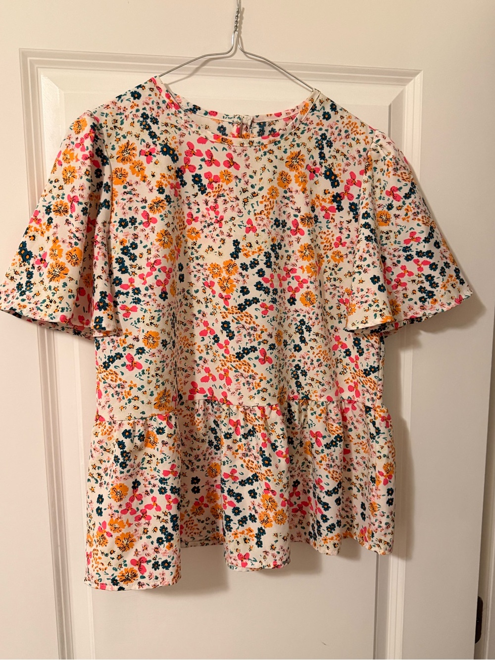 SHEIN Cream Floral Peplum Dress with Pink Yellow Navy